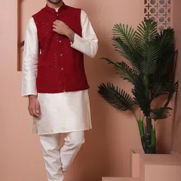 Anouk Sequinned Straight Kurta With Pyjama & Nehru Jacket-picture-39