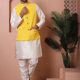Anouk Mandarin Collar Straight Kurta With Pyjama & Nehru Jacket-45