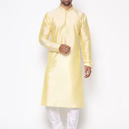 COCOI LIFESTYLE Men Cream-Coloured Dupion Silk Kurta with Pyjamas-picture-4