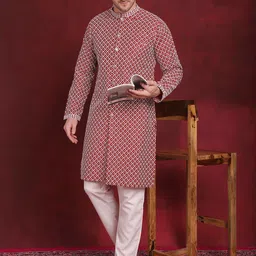 Jompers Embroidered Regular Sequinned Front Open Straight Kurta With Pyjamas image 1