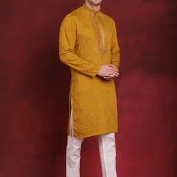 Jompers Yellow Embroidered Regular Sequinned Straight Kurta With Pyjamas image 1