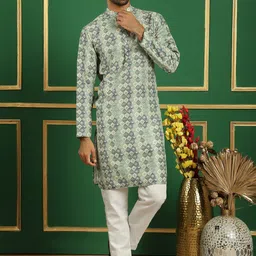 Anouk Ethnic Motifs Printed Mandarin Collar Long Sleeves Kurta with Pyjamas-17