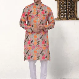 Anouk Floral Printed Mandarin Collar Regular Pure Cotton Straight Kurta With Pyjamas-picture-45