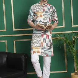 Anouk White Ikat Printed Regular Pure Cotton Kurta with Pyjamas-image-34