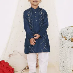 KID1 Boys Embroidered Regular Thread Work Pure Silk Kurta with Pyjamas-23