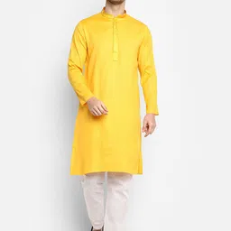 DEVOILER Men Yellow Kurta with Pyjamas-picture-8