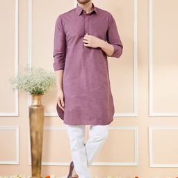 See Designs Shirt Collar Long Sleeves Pure Cotton Pathani Kurta With Pyjamas-image-92