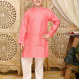 SAKA DESIGNS Boys Peach & Whit Ethnic Motifs Printed Kurta with Pyjama-2
