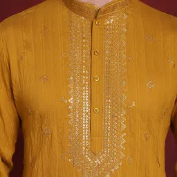 Jompers Yellow Embroidered Regular Sequinned Straight Kurta With Pyjamas image 2