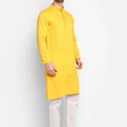 DEVOILER Men Yellow Kurta with Pyjamas image 5
