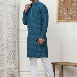 Anouk Men Embroidered Regular Sequinned Kurta with Pyjamas image 5