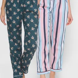 FashionRack Women Pack Of 2 Pink & Green Printed Cotton Lounge Pants-picture-47