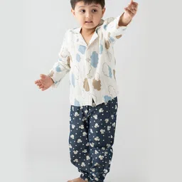 Little Musketeer Boys Blue & White Printed Organic Cotton Shirt with Pyjama-image-20