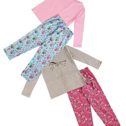 frangipani Girls Peach-Coloured & Blue Printed T-shirt with Pyjamas-picture-6