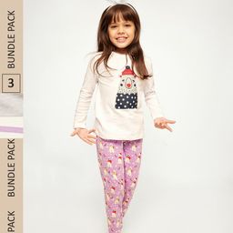frangipani Girls Pink & Cream-Coloured Printed T-shirt with Pyjamas-image-15