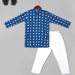 Naughty Ninos Boys Printed Pure Cotton Straight Kurta with Pyjamas-34