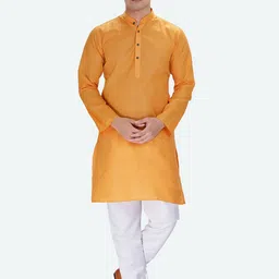 RG DESIGNERS Men Yellow Solid Regular Kurta with Pyjamas-29