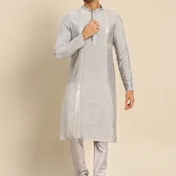 KISAH Men Grey Embellished Kurta with Pyjamas-89