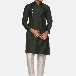 Sethukrishna Men Green Pleated Kurta with Churidar-picture-15