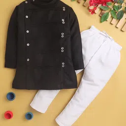 Jeetethnics Boys Striped Band Collar Angrakha Kurta With Pyjamas-37