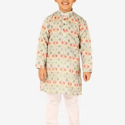 Pro-Ethic STYLE DEVELOPER Boys Lime Green Ethnic Motifs Printed Kurta with Pyjamas-image-52