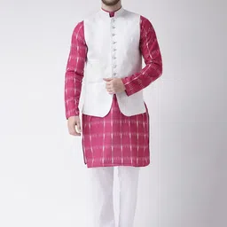 Hangup Men Printed Kurta & Pyjamas With Nehru Jacket-19