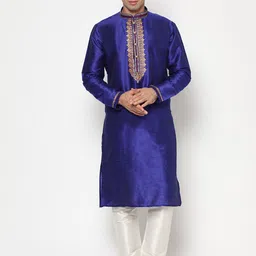 LAGAAV Men Blue Raw Silk Kurta with Pyjamas-picture-9
