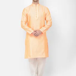 SG LEMAN Men Orange Ethnic Motifs Regular Raw Silk Kurta with Pyjamas-image-21