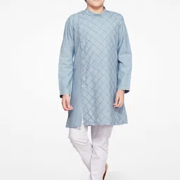 BAESD Boys Checked Band Collar Regular Kurta With Pyjamas-13