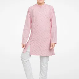 BAESD Boys Self Design Band Collar Straight Kurta With Pyjamas-46