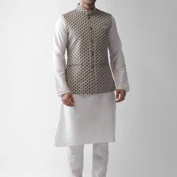 KISAH Men Grey & White Regular Kurta with Pyjamas & Jacket-47