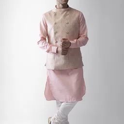 KISAH Men Pink Regular Kurta with Pyjamas & Jacket-58