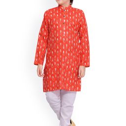Jeetethnics Boys Orange Printed Regular Kurta with Pyjamas-image-32