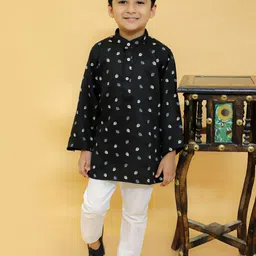 BAESD Boys Floral Printed Mandarin Collar Full Sleeves Ethnic Kurta & Dhoti Pants-picture-20