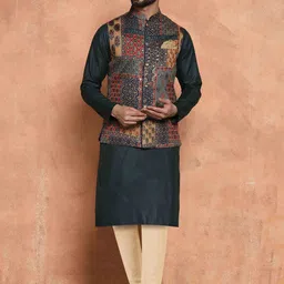 KISAH Mandarin Collar Kurta with Trousers And Nehru Jacket-picture-34