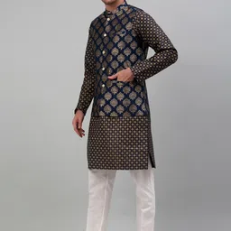 Jompers Ethnic Printed Mandrin Collar Regular Kurta with Pyjamas & Nehru Jacket-picture-12