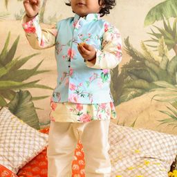 VASTRAMAY Boys Floral Printed Kurta With Pyjamas & Nehru Jacket-55