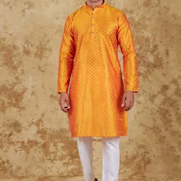 BLUESAANCHI Ethnic Motifs Woven Design Mandarin Collar Straight Kurta With Trousers-picture-45