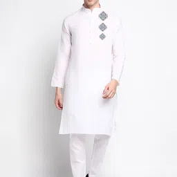 DEVOILER Ethnic Motifs Printed Band Collar Long Sleeve Regular Kurta With Pyjama-3