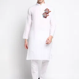 DEVOILER Ethnic Motifs Printed Band Collar Long Sleeve Regular Kurta With Pyjama-9