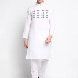 DEVOILER Ethnic Motifs Yoke Design Band Collar Straight Kurta with Pyjamas-picture-42