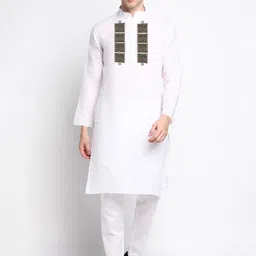 DEVOILER Ethnic Motifs Yoke Design Band Collar Straight Kurta With Pyjamas-picture-43