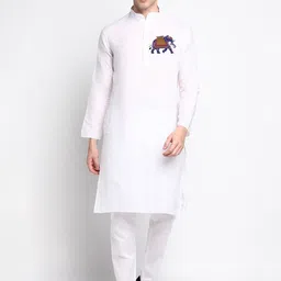 DEVOILER Ethnic Motifs Printed Mandarin Collar White Romance Straight Kurta With Pyjama-picture-57