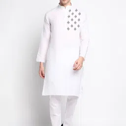 DEVOILER Ethnic Motifs Printed Band Collar Straight Kurta with Pyjamas-picture-33