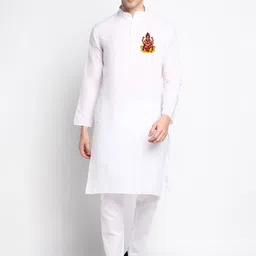 DEVOILER Ethnic Motifs Printed Band Collar Long Sleeve Regular Kurta With Pyjama-17