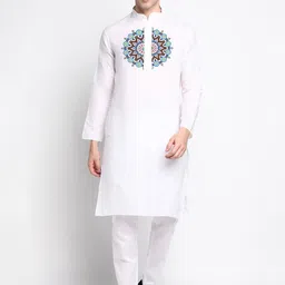 DEVOILER Ethnic Motifs Printed Band Collar Straight Kurta with Pyjamas-picture-31