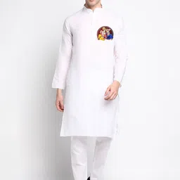 DEVOILER Ethnic Motifs Printed Band Collar Long Sleeve Regular Kurta With Pyjama-18