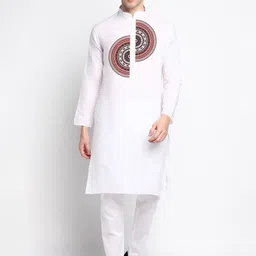 DEVOILER Ethnic Motif Printed Mandarin Collar Regular Straight Kurta with Pyjamas-picture-47
