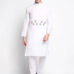DEVOILER Ethnic Motifs Printed Band Collar White Romance Straight Kurta with Pyjamas-picture-35