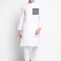 DEVOILER Ethnic Motifs Printed Mandarin Collar White Romance Straight Kurta With Pyjama-picture-46